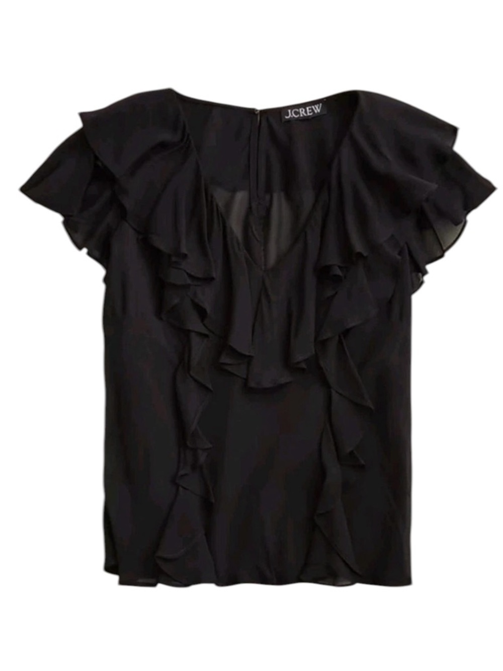 J. Crew Ruffle Chiffon Top Size 3X Black V-Neck Short Sleeve Party Going Out NWT